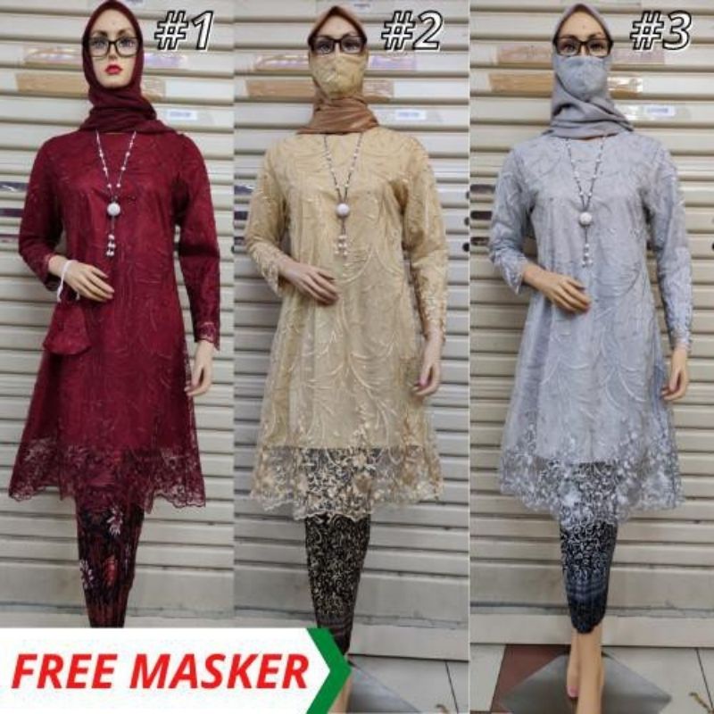 IndahKebaya | SETELAN KEBAYA TUNIK TILLE MUTIARA MODERN / KEBAYA SET ROK JUMBO/KONDANGAN FREE MASKER