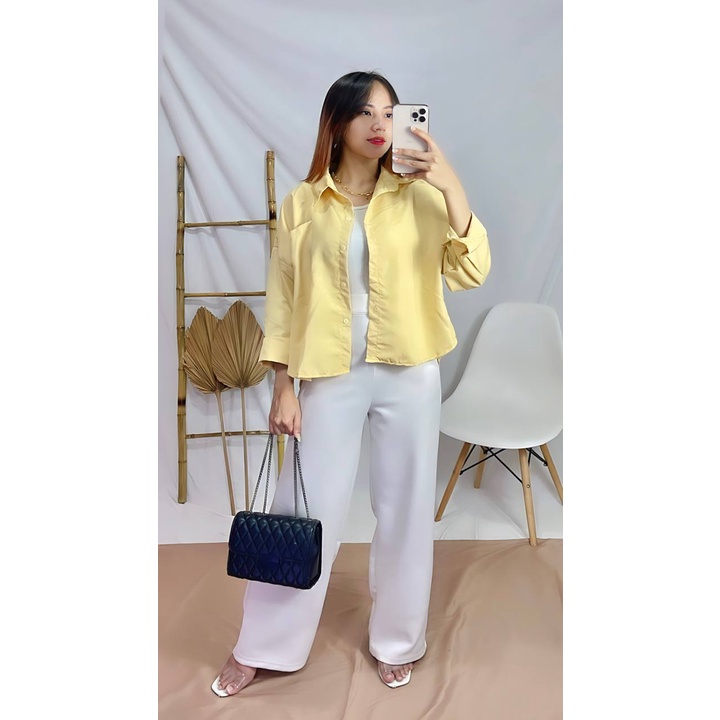 Tq88indonesia Fashion Baju Kemeja Wanita Lengan Panjang Terbaru /  OLIVIA SHIRT / Kem Polos / Busana Santai Cewek / Ootd