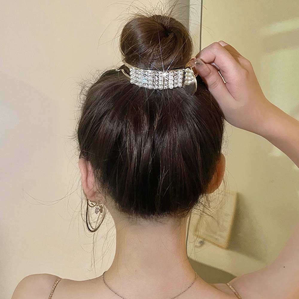 Needway  Wanita Cakar Rambut Temperamen Mewah Aksesoris Rambut Musim Panas Paduan Tinggi Ponytail Kepiting Klip Mutiara Jepit