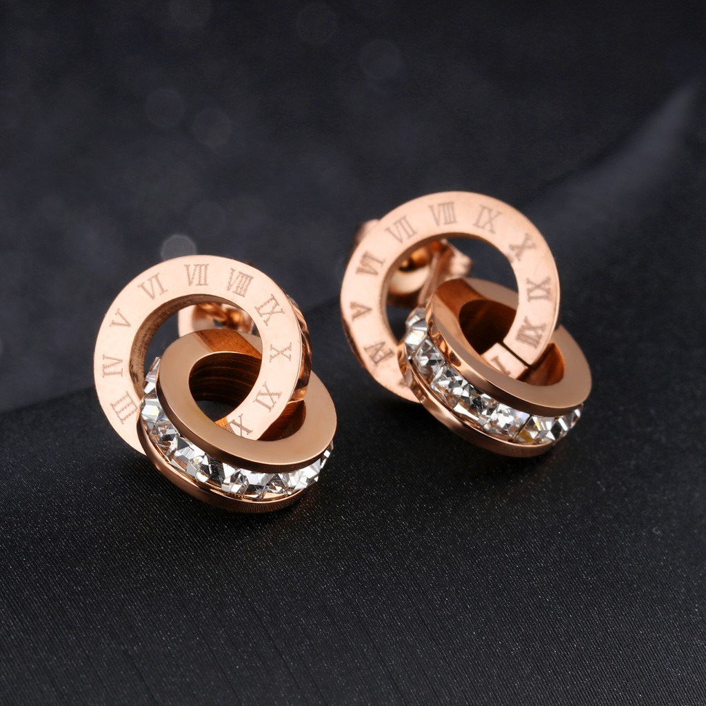 Anting Titanium Korea Tusuk Diamond Cewek Anti Karat Murah AA047 motif romawi