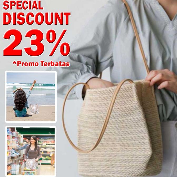 Tas Totebag Wanita Pantai Tas Rajut Bahu Motif Rotan Travelling Lucu HEMAT