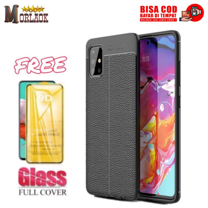Case Samsung A71/A51 Auto Focus Leather Free Tempered Glass Full Cover