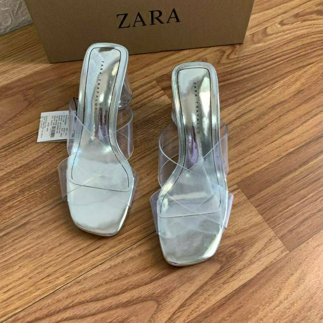  ZARA  Vinyl Sandals  with Geometric Heels Shopee  Indonesia