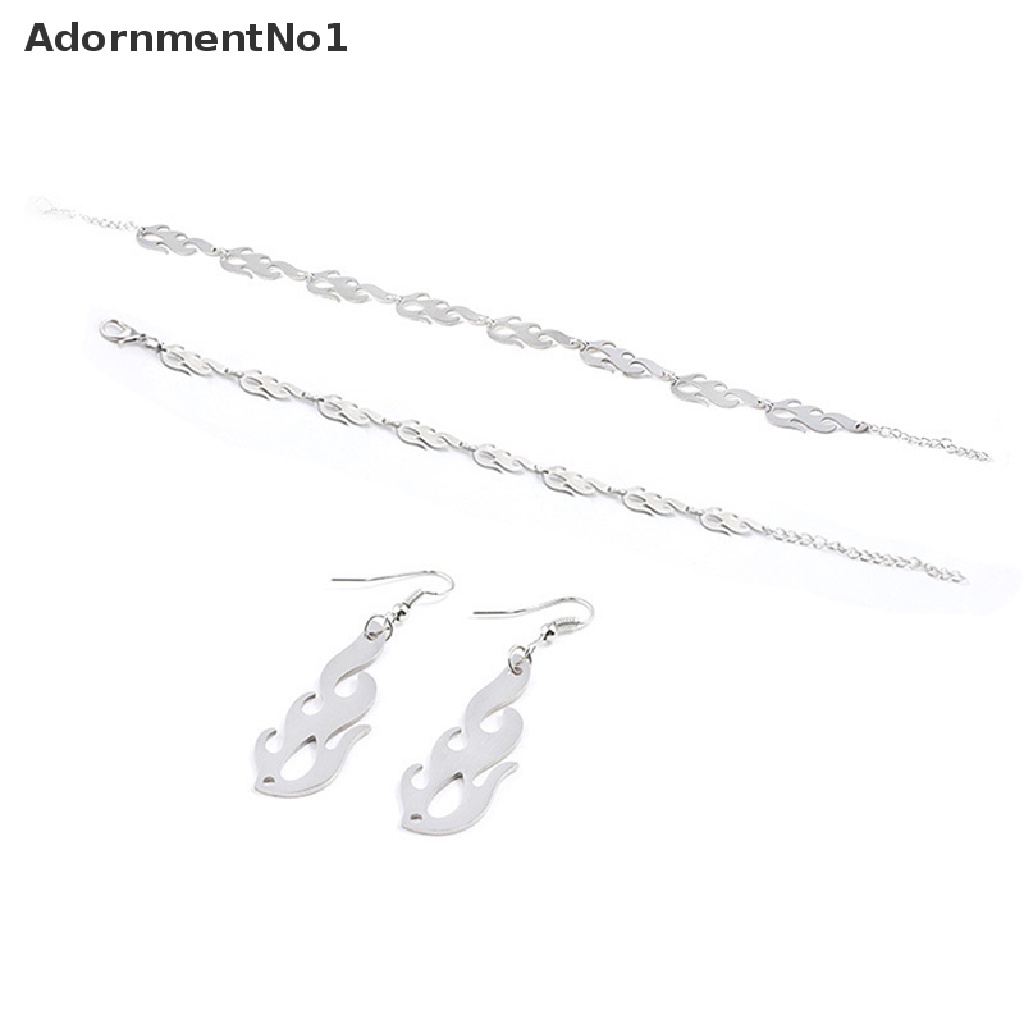 (AdornmentNo1) Kalung Choker + Gelang Tangan Rantai Metal Gaya Punk Hip Hop Motif Api Untuk Perhiasan Wanita