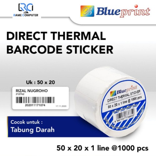 Direct Thermal Sticker / Label Stiker BLUEPRINT 50x20 x1 Line Isi 1000 cocok untuk tabung laboratorium