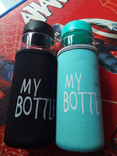 My Bottle Clear 545 Ml + Pouch Botol Minum Infused Water Kain Spandex Tebal Kuat Anti Air - Hitam