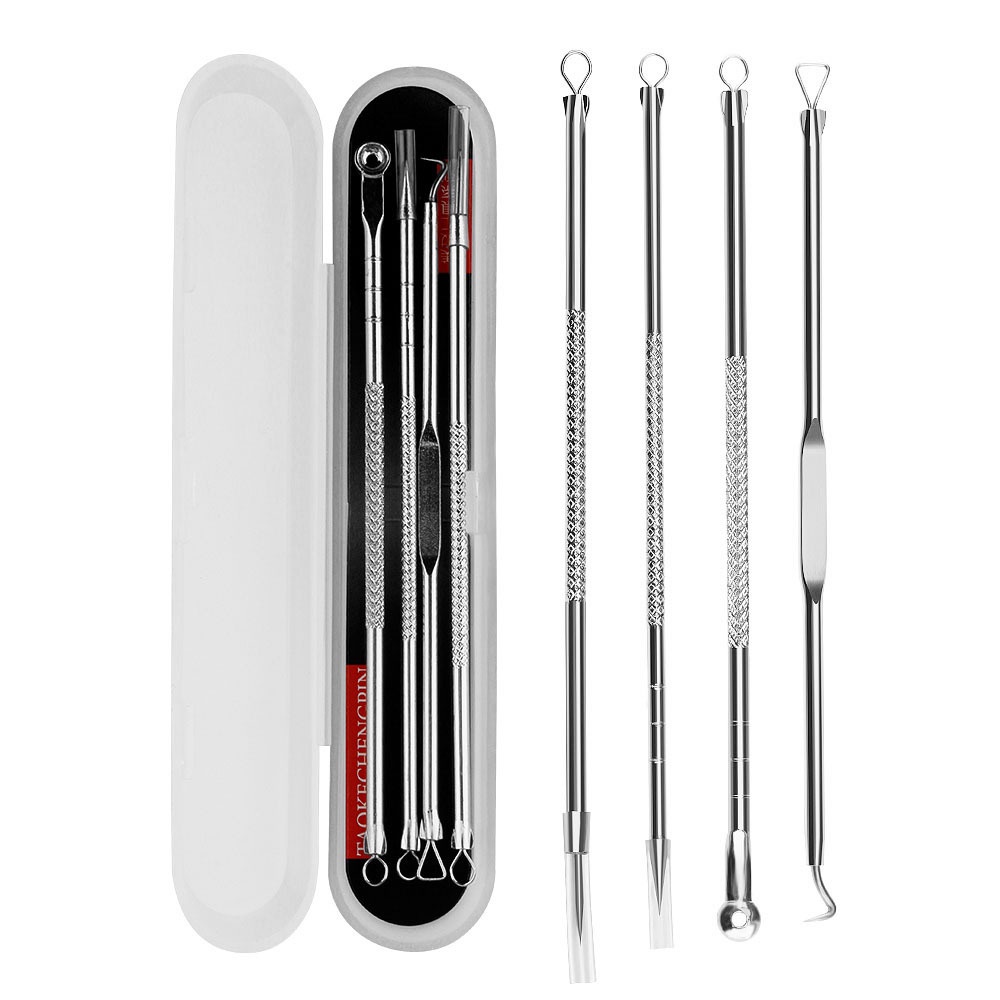 JOS1473 Pinset Komedo Set 4 IN 1 Alat Pencet Jerawat Isi 4 Pcs Stainless Steel