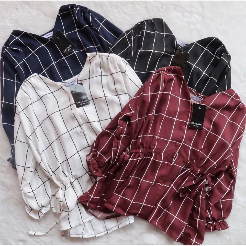 Kemeja Cewek Motif Kotak/Zara Basic Kemeja Wanita