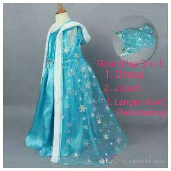 TBI Kostum Frozen 3 in 1 Gaun Beku Elsa Anna Disney Dress Princess Cosplay