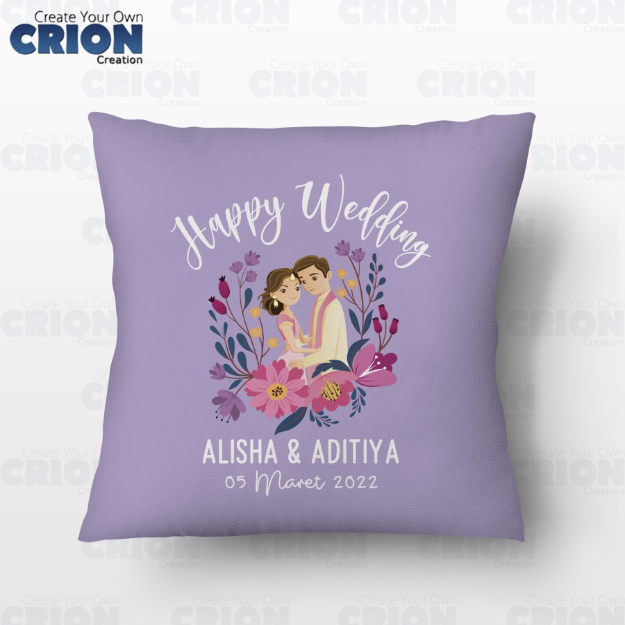 Bantal Happy Wedding - Hadiah/Kado/Souvenir Bisa Custom Nama