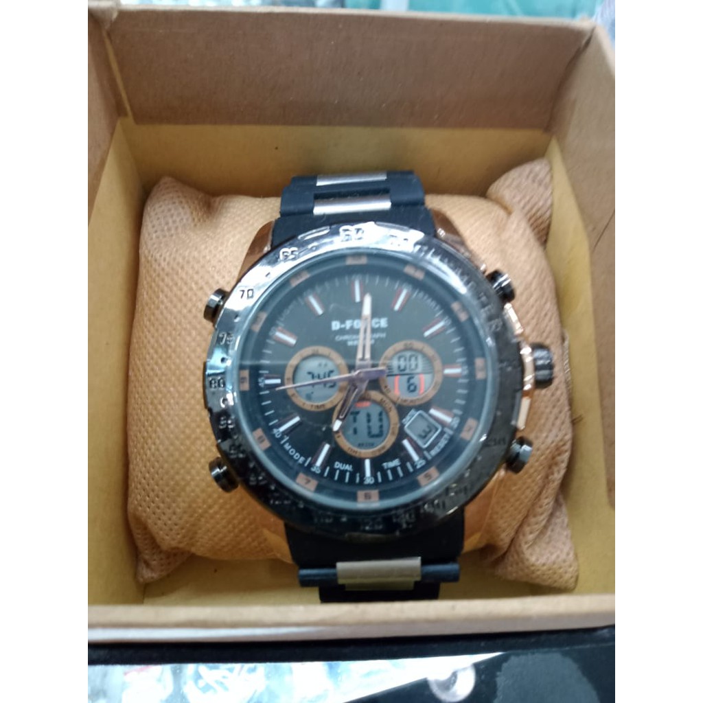 ORIGINAL Jam Tangan Dual Time Rantai Pria Dforce Tahan Air Free Box