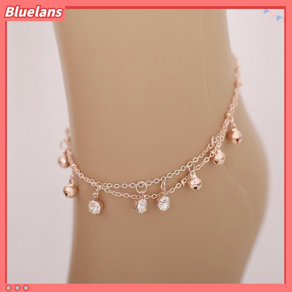 Bluelans Gelang Kaki Berlian Imitasi Model Double Layer Untuk Wanita