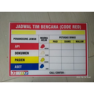 Jual Papan Akrilik Code Red Papan Jadwal Tim Siaga Bencana Red Code Custom Bisa Tambah