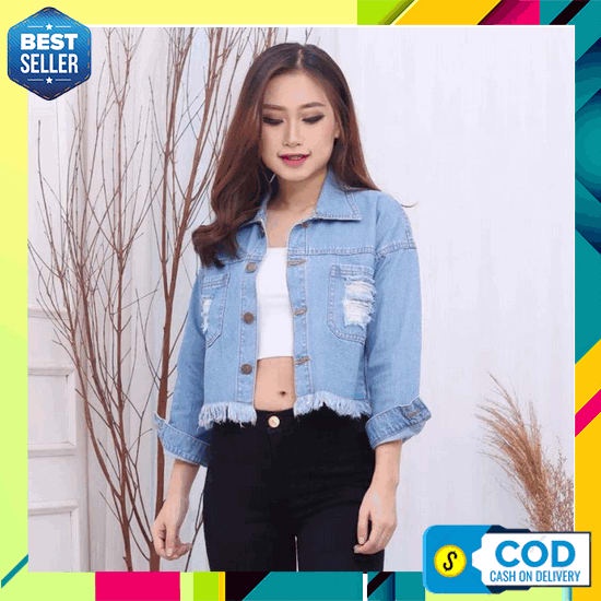 Jaket Jeans Oversize Wanita Terbaru - Jaket Jeans Oversize Model Rawis - Jaket Jeans Crop Wanita - J