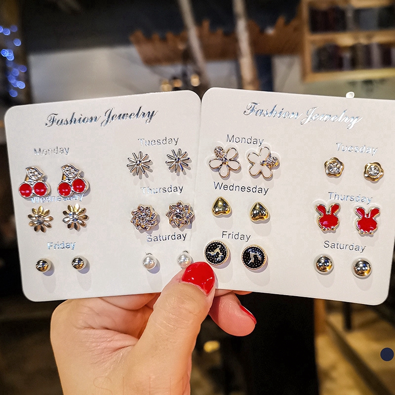 [ 6 Pairs Korean One-week Earrings Set ] [ Women INS Style Elegant Stud Earring Set ] [ Girls Minimalist Ear Jewelry ]