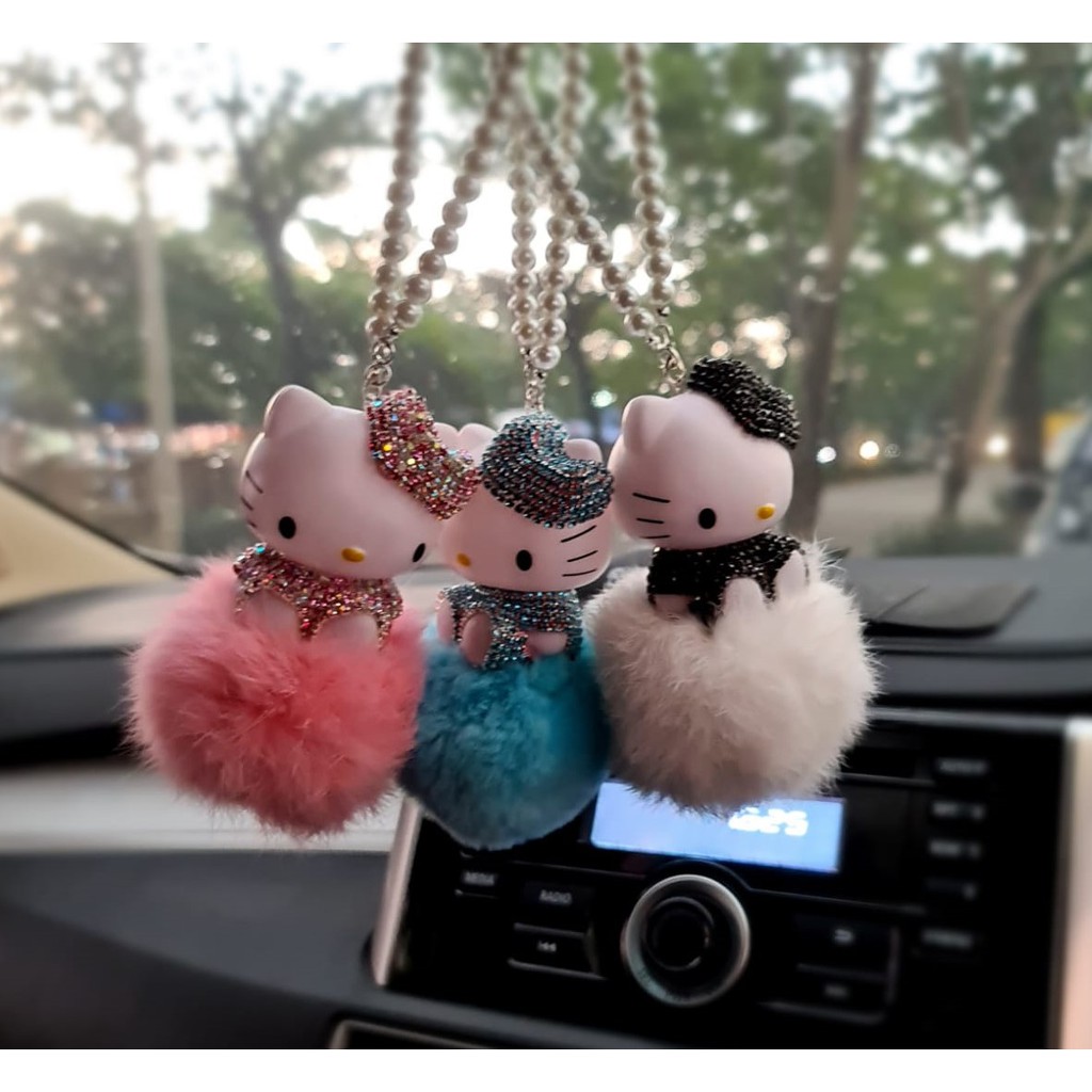 Car Hello Kitty Crystal Pendant Gantungan Pajangan Kaca Spion Tengah Mobil