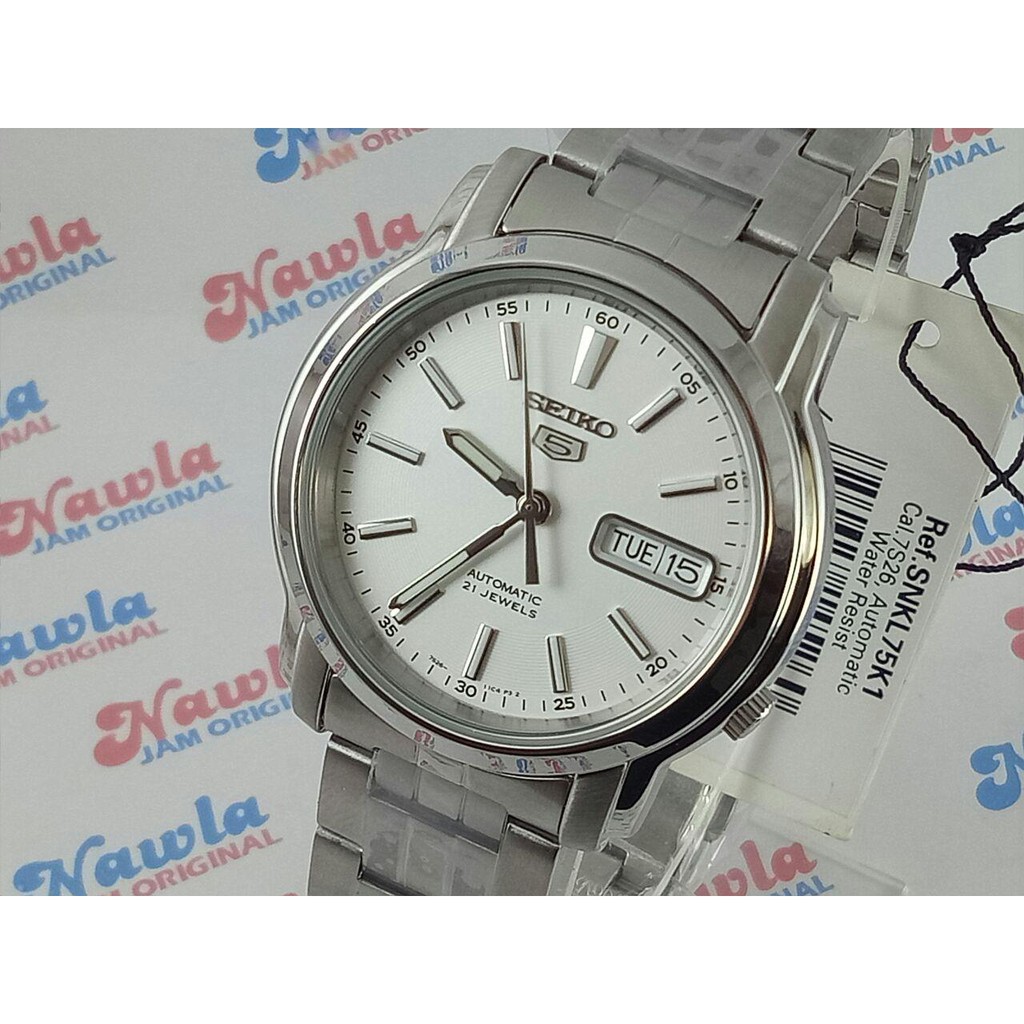 Seiko 5 SNKL75K1 Automatic White Dial - Jam Tangan Pria SNKL75