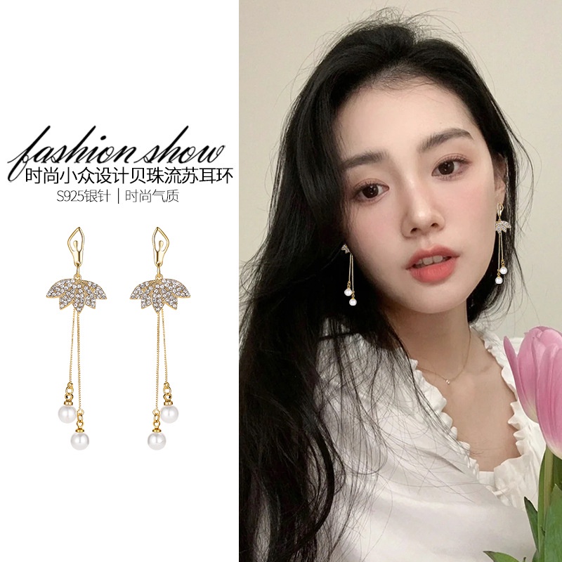 Anting Tusuk Gantung Temperament Bahan Silver Hias Mutiara Gaya Koreatrendy Tipis Untuk Wanita