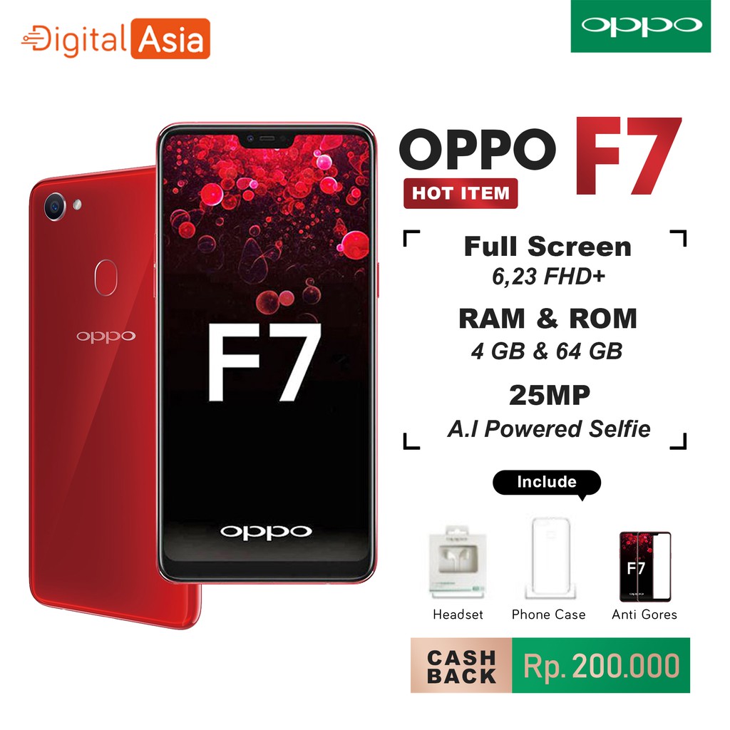 OPPO F7 4/64 CICIL TANPA KARTU KREDIT HP Android READY STOCK Smartphone 4G Selfie Expert Glossy RED