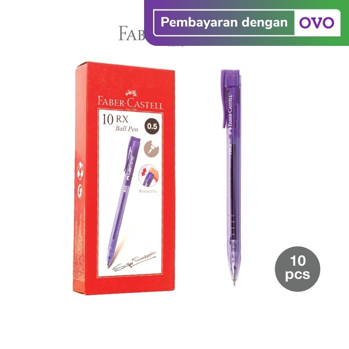 

TULIS-ALAT- BALLPOINT FABER-CASTELL RX 0.5MM HITAM, BODY VIOLET-1BOX 10 PCS -ALAT-TULIS.