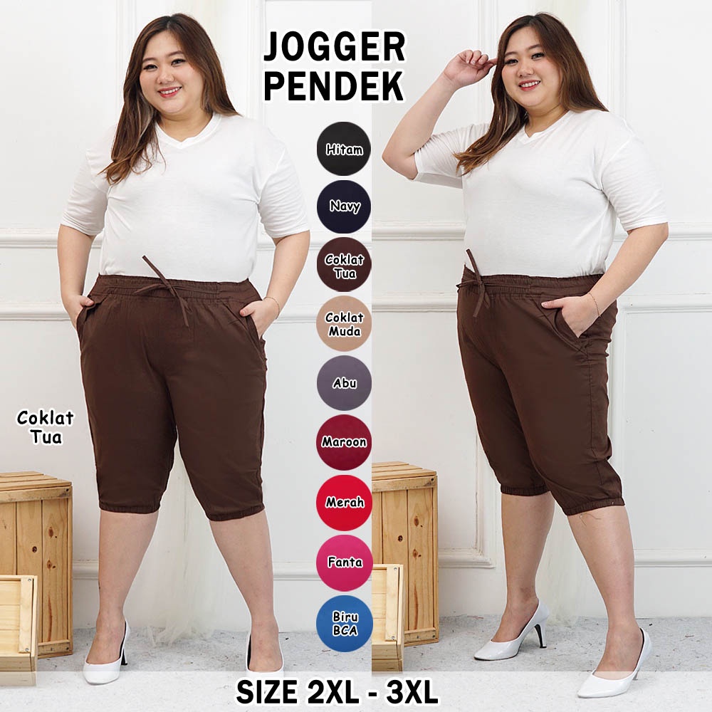 BIGCLO - (COD) Celana Joger Original 3R Jogger Pendek Wanita Jumbo Bigsize Pants Bahan Katun Stretch