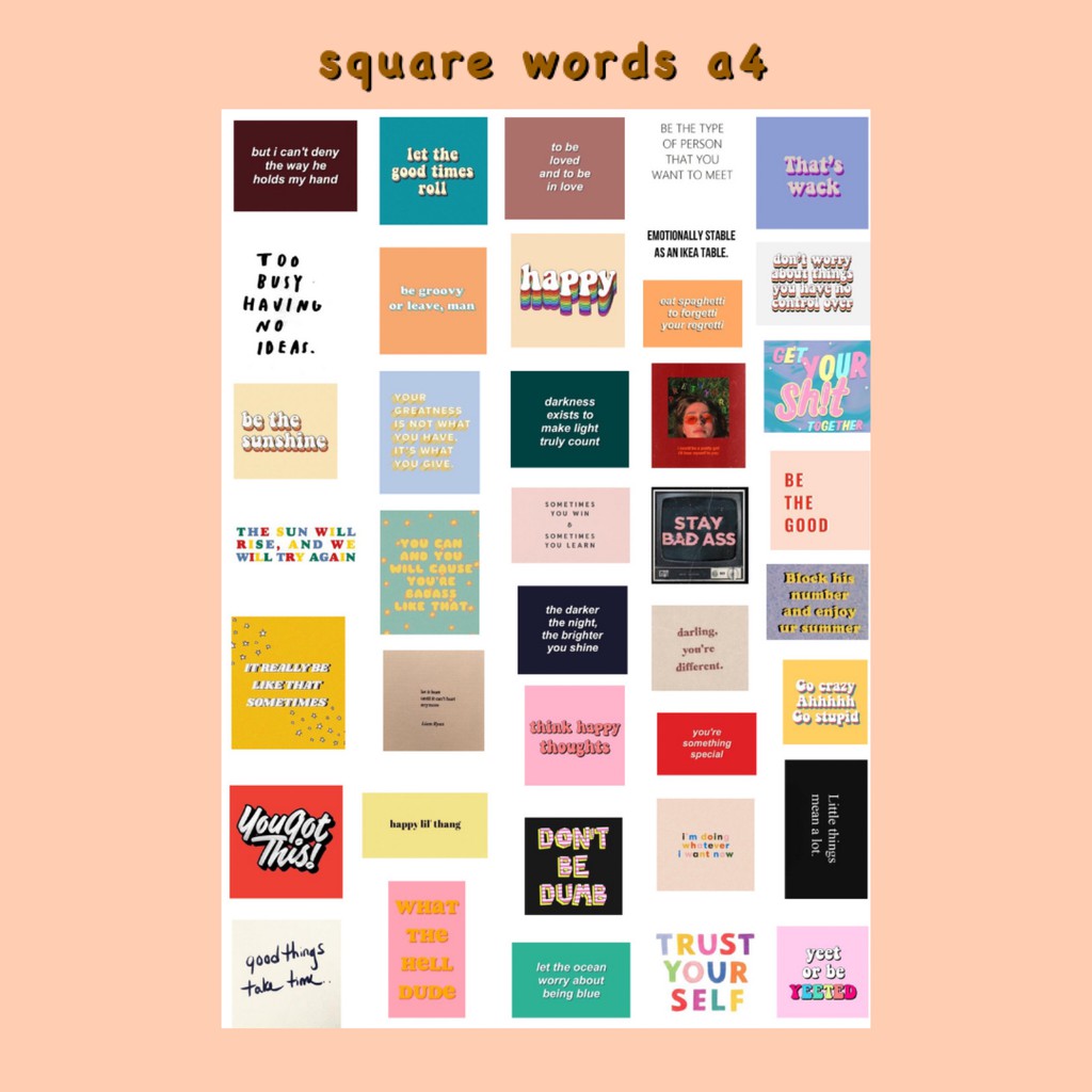 

STICKER TUMBLR SQUARE WORDS A4
