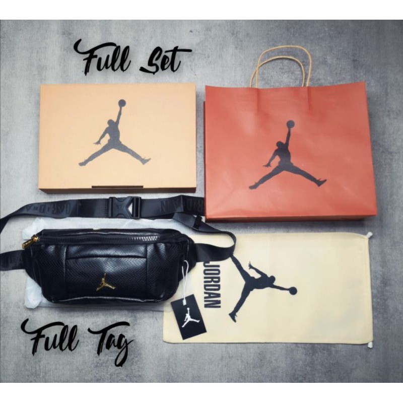 Waist Bag Air Crossbody Tas Pinggang Pria Black Glod Fullset Free Box, Paperbag, Dustbag