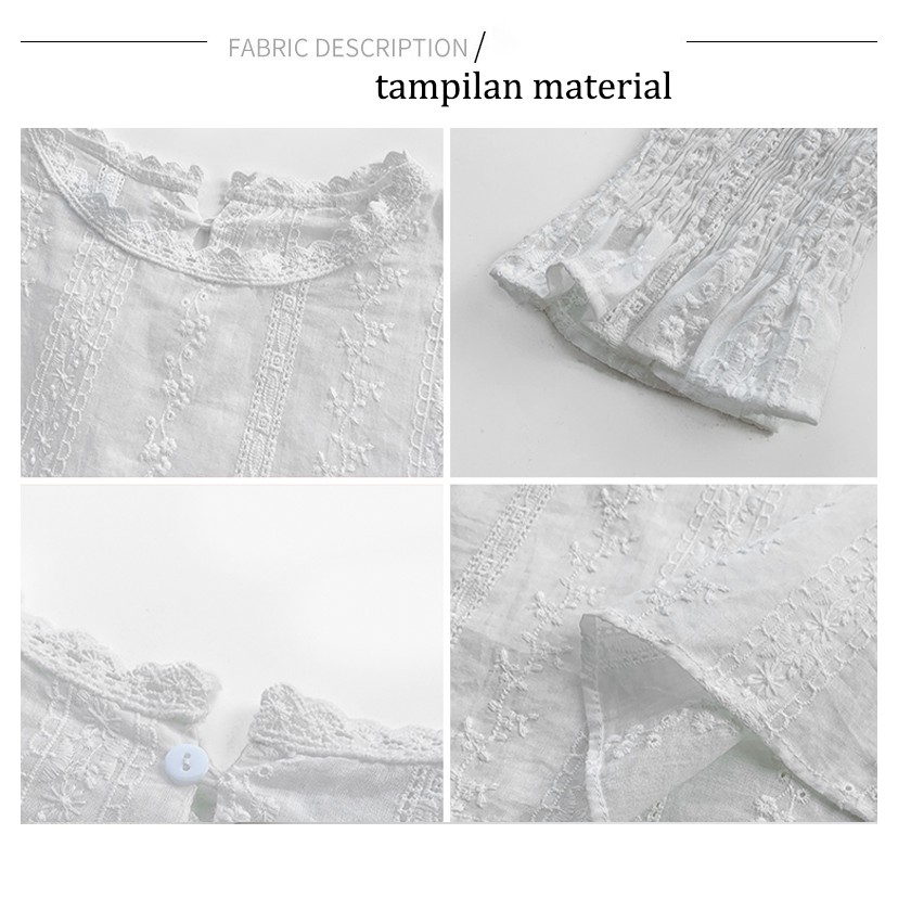 Blus Korea Wanita Potongan Longgar Lengan Panjang Puff Bahan Shifon Model Renda blouse wanita korea atasan wanita-2