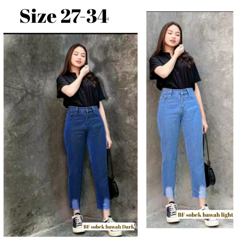 CELANA BOYFRIEND JEANS SOBEK BAWAH
