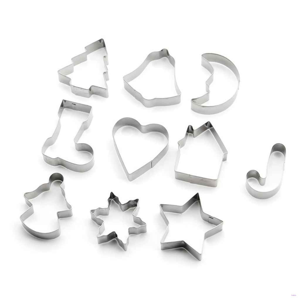 10pcs/set Cetakan Bahan Stainless Steel Bentuk Pohon Natal Bintang Snowflake Lonceng Untuk Kue Biskuit