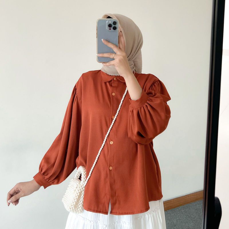 Kemeja Wanita BlouseTerbaru Baju Top Krinkel Airflow Aisah Top Kancing NN90.id