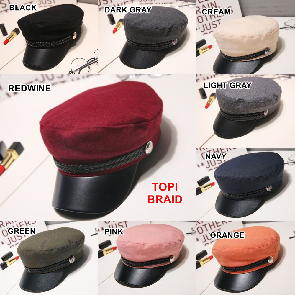 Topi Beret Wanita Wol Oktagonal Musim Dingin Gugur Casual Jepang Korea Retro Vintage