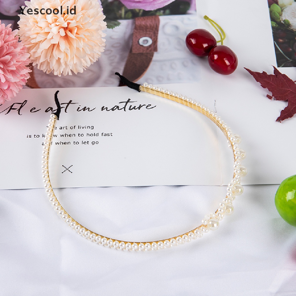 Headband Handmade Bentuk Bunga Aksen Mutiara Gaya Korea Untuk Wanita