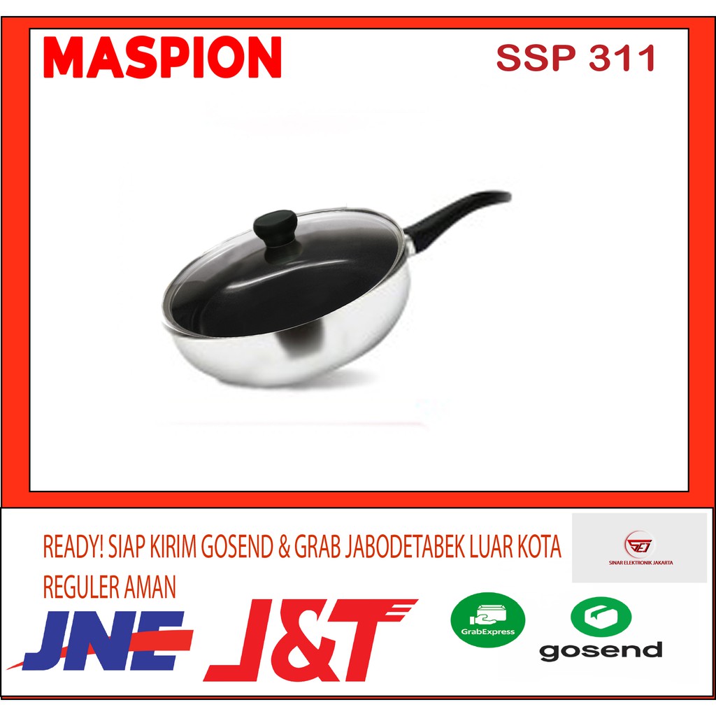 Maspion SSP 311 Capsule Wok 26Cm Stainless Steel Dengan Penutup Kaca