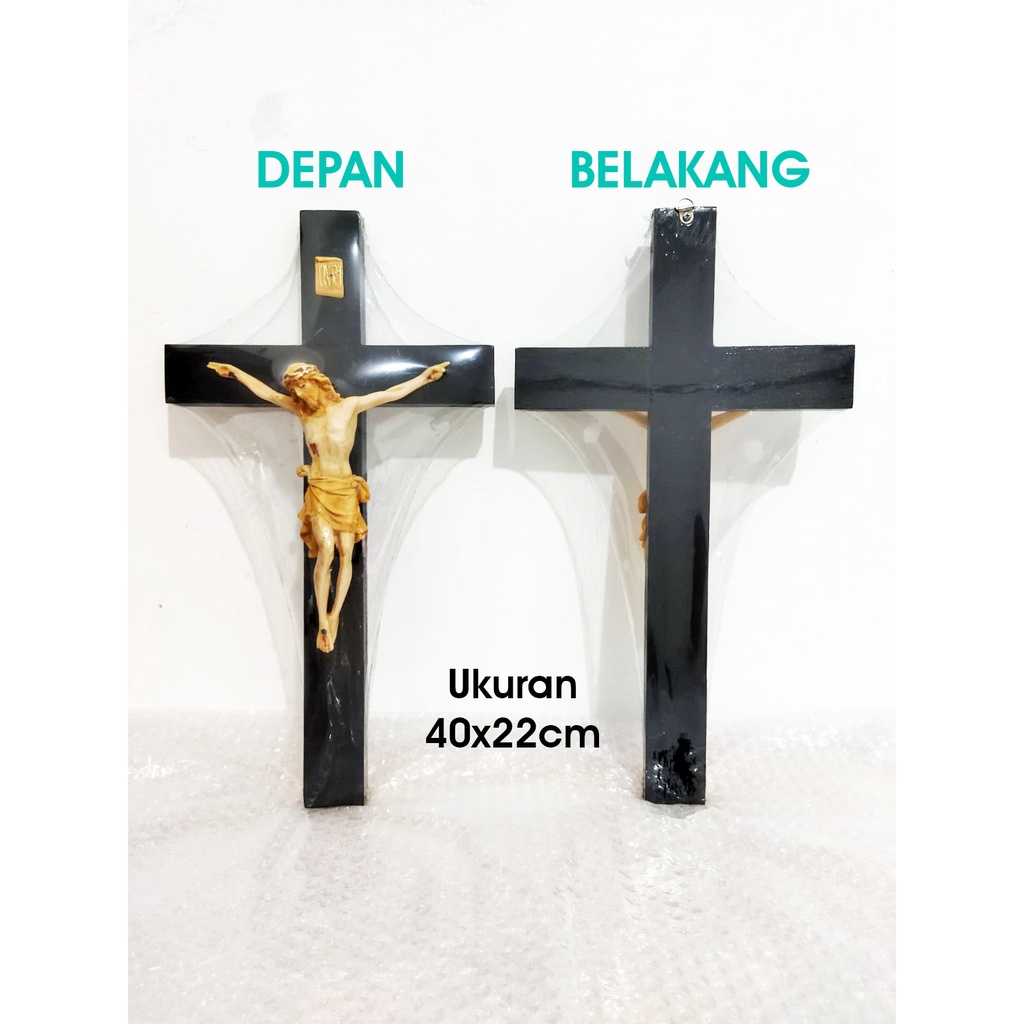 salib dinding gantung 40 cm kayu jati dengan patung korpus Yesus