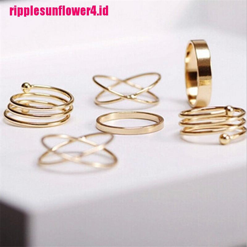 6pcs / Set Cincin Knuckle Bahan Alloy Gaya Punk Unik