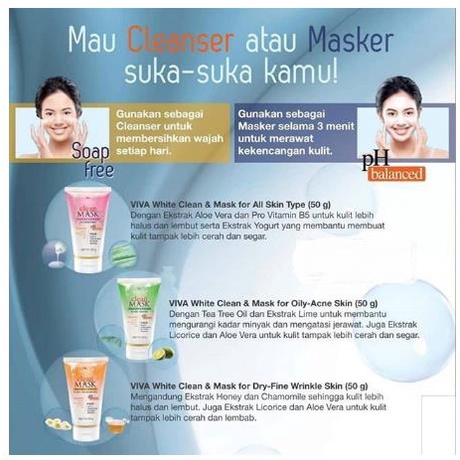 ^ KYRA ^ Viva Masker Wajah White Clean Mask Refreshner For Oily Or Acne Skin Cleanser - Netto 50 gr