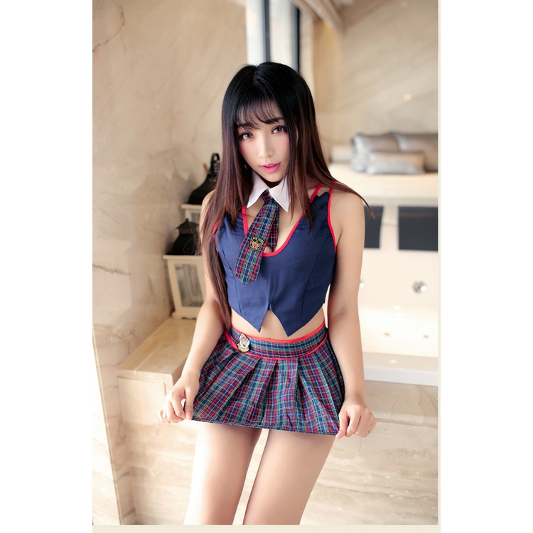 LI-143 lingerie pakaian dalam wanita tartan seifuku cosplay uniform baju sekolah