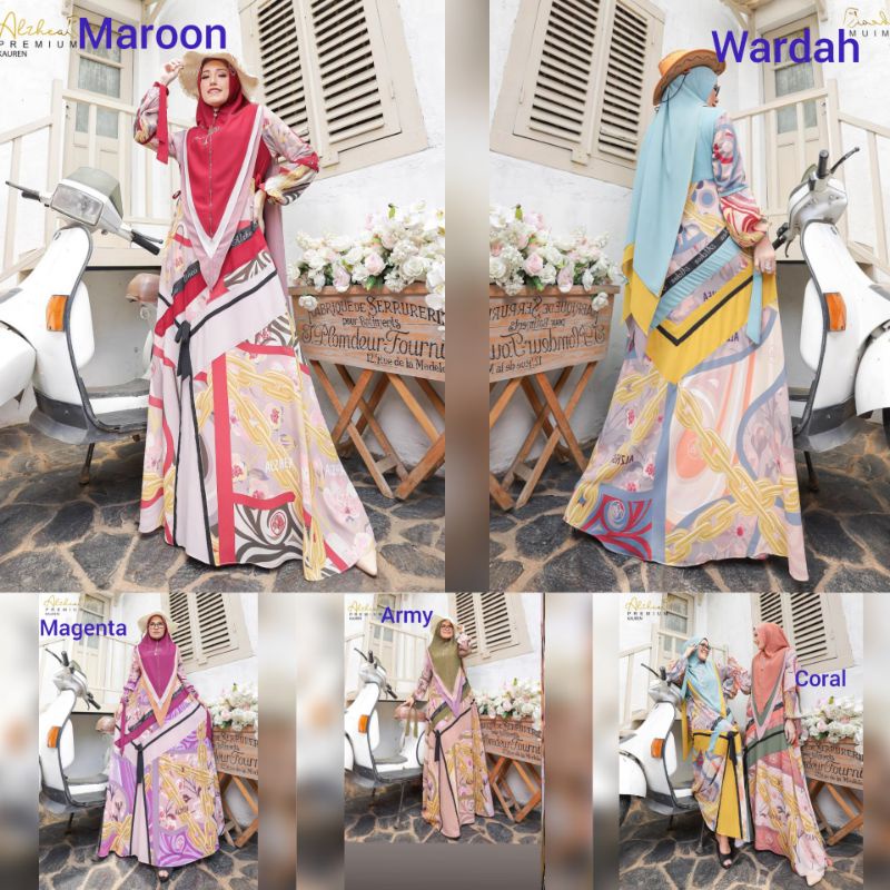 gamis set syari KAUREN ori by alzhea / Syar'i Set / Gamis+Khimar / Gamis Syari Set / Gamis Ceruty Pr