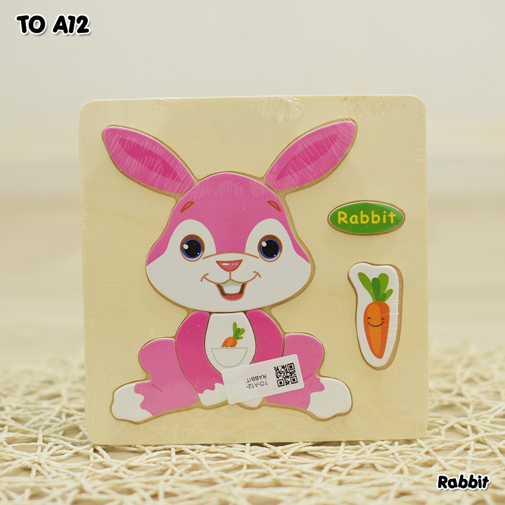 Mainan Puzzle Kayu TO-A12 tebal AMAN Besar & Kecil lucu Mainan Edukasi Edukatif genggam motorik Anak bayi balita Kids toys murah bagus-(A12) Rabbit