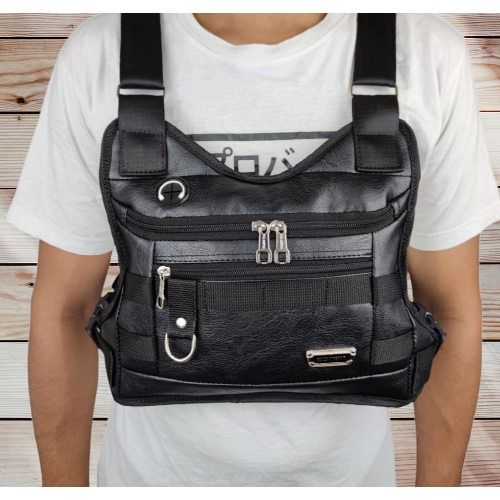 Chest Bag Kulit PU Leather Chest Rig Bag Tas Rompi Tas Sepeda tas Selempang Dada Kulit Sintetis original Polo Amstar