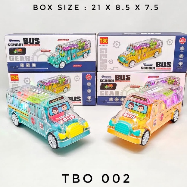 MAINAN BUS BUMP AND GO / TRANSPARENT SCHOOL BUS TOYS LIGHT AND SOUND