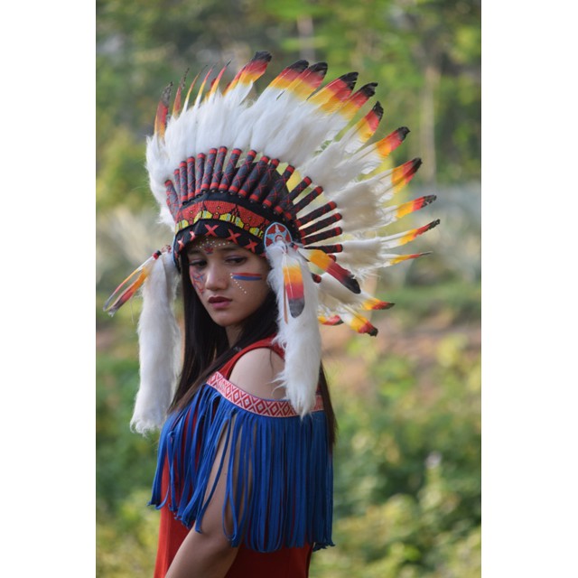 TOPI INDIAN - INDIAN HEADDRESS SMALL ANGSA MONTE GERMANISH FUR PUTIH