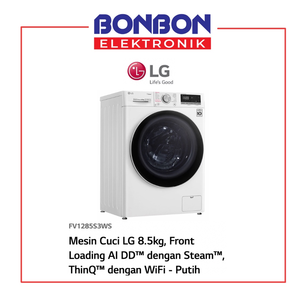 LG Mesin Cuci Front Loading 8.5KG FV1285S3WS Inverter Smart ThinQ Wifi