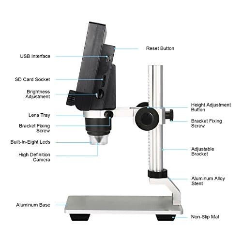 Mikroskop Digital 3.6MP 600X dengan Monitor &amp; Metal Stand - G600 - Silver