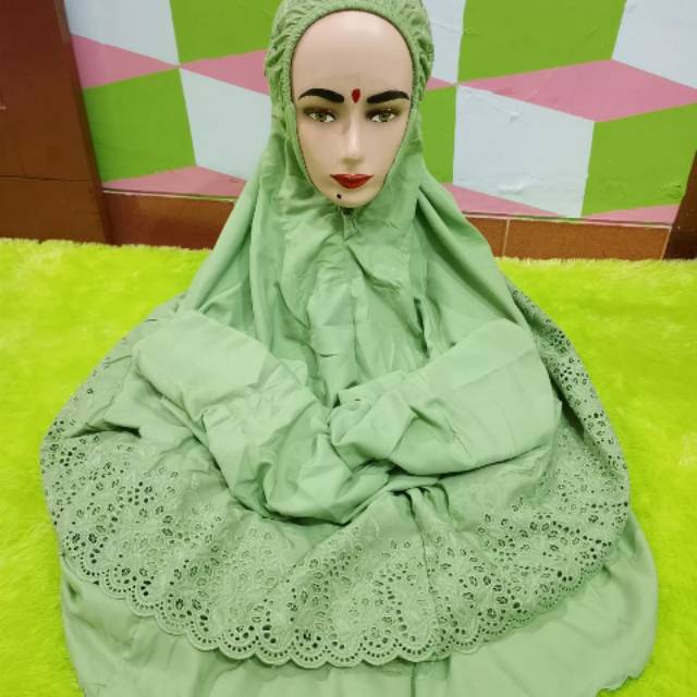 Mukena bordir terusan dewasa / katun mikro