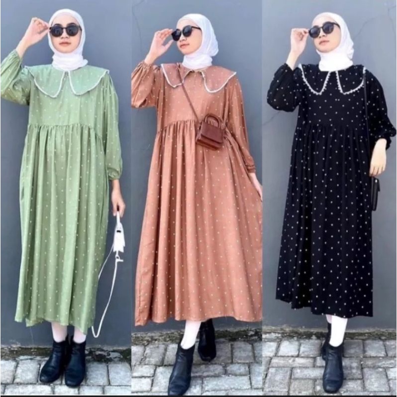 MIDI DRESS POLKADOT KATUN BAHAN RAYON VISCOSE
