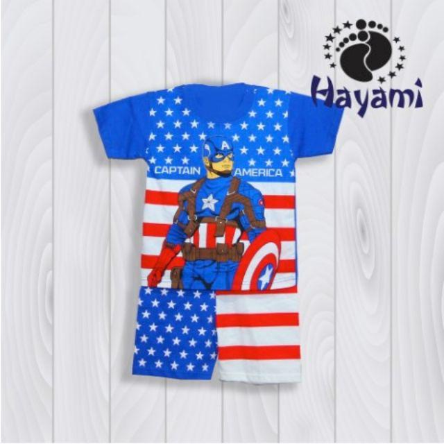 Setelan Baju Kaos Anak Umur 1 - 11 Tahun Superhero Spiderman Captain America Batman Doraemon Murah