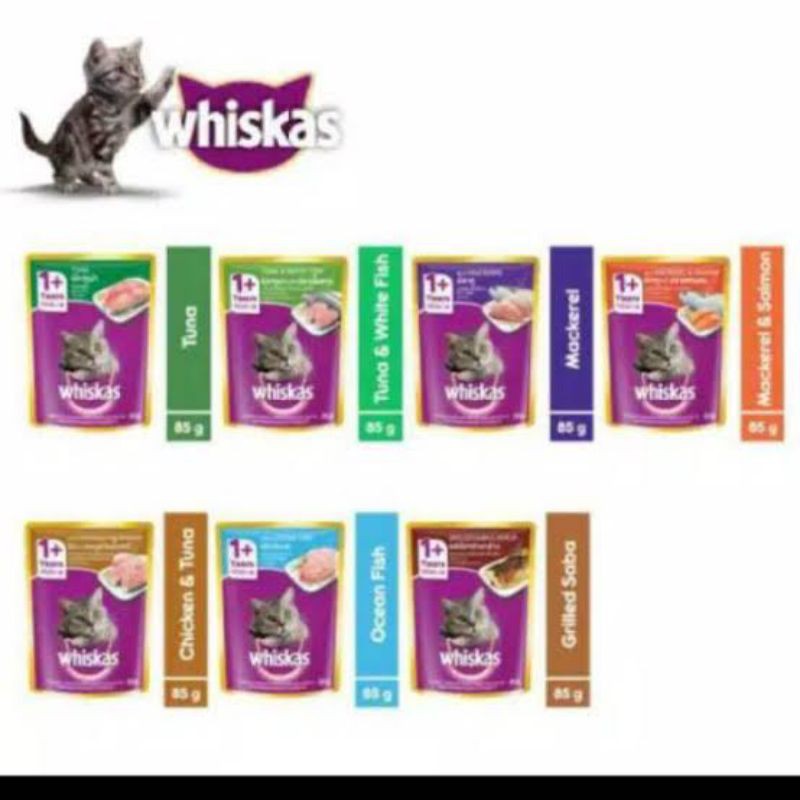 (12 pouch) whiskas adult 85gr makanan basah kucing (dewasa)