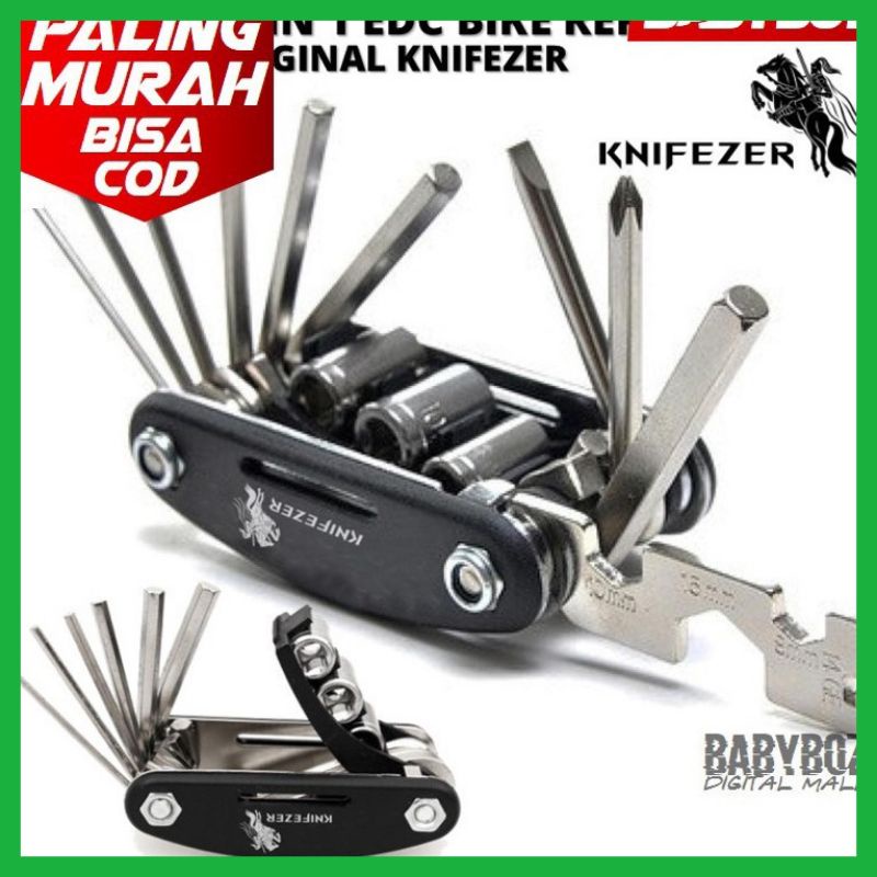 (MAINANKYU) KNIFEZER KUNCI sepeda TOOL SET REPARASI OBENG L lipat 15 in 1 ALAT  SHOCK SOK PAS